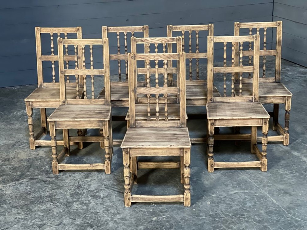 Set 8 French Oak Farmhouse Kitchen Chairs