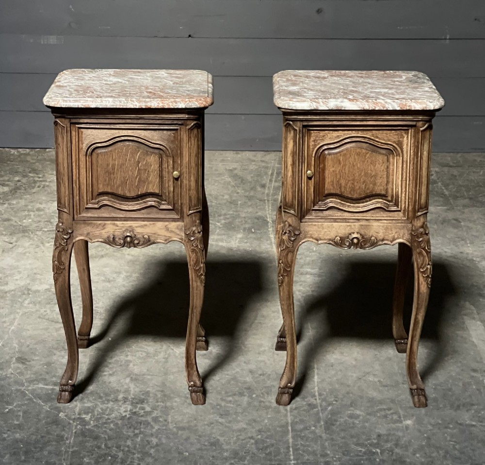 Pair French Marble Top Bedside Cupboards