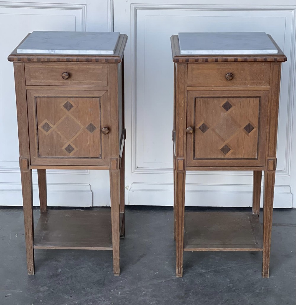 Pair French Oak Bedside Cupboards