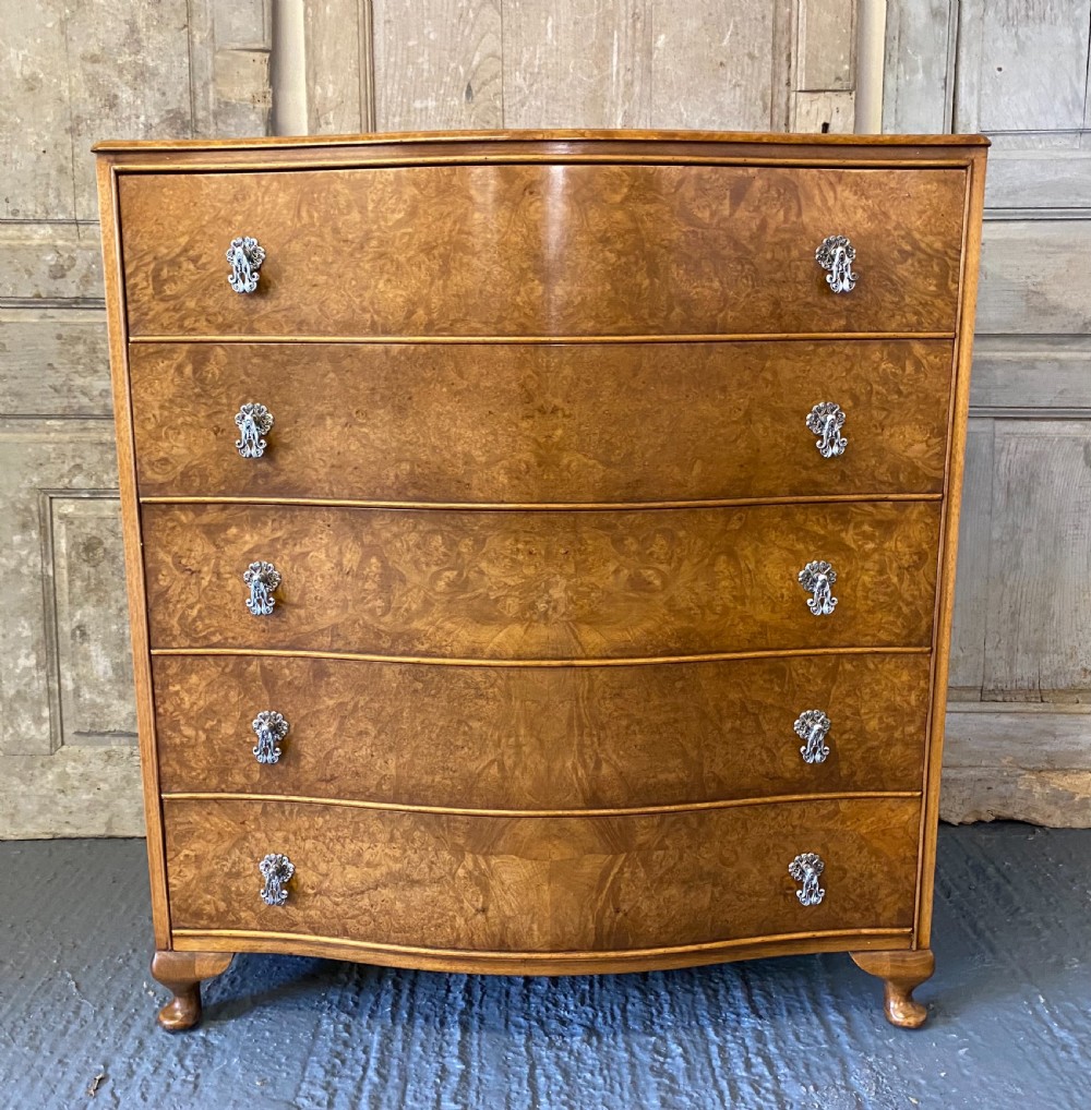 Burr Walnut Serpentine Chest of Drawers 