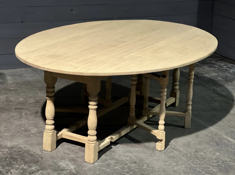 Large Farmhouse Bleached Oak Gate Leg Dining Table 