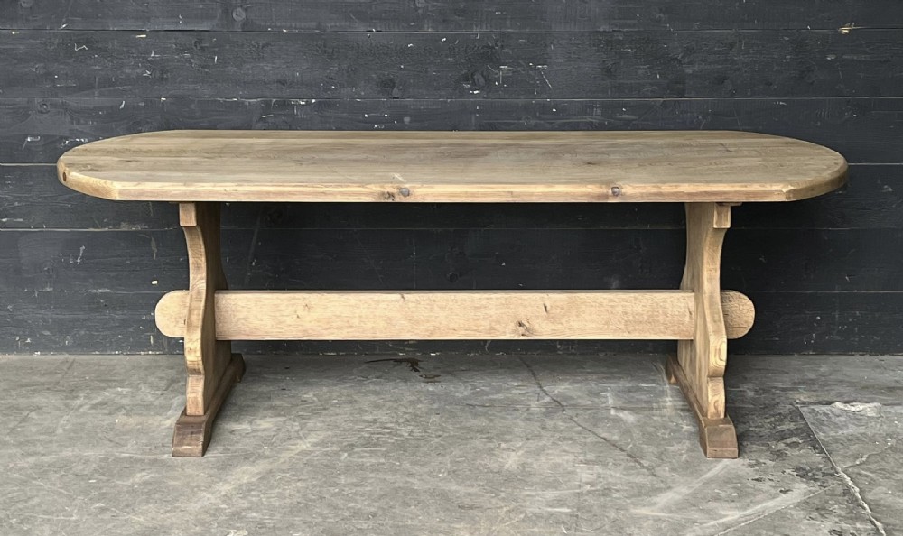 Round End Bleached Oak Farmhouse Refectory Dining Table 