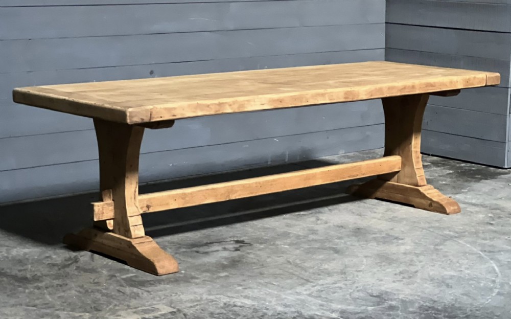 Large Bleached Oak Trestle Farmhouse Dining Table 