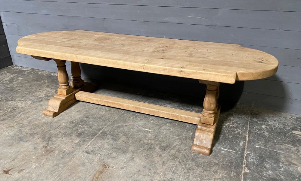 Large French Bleached Oak Farmhouse Dining Table 