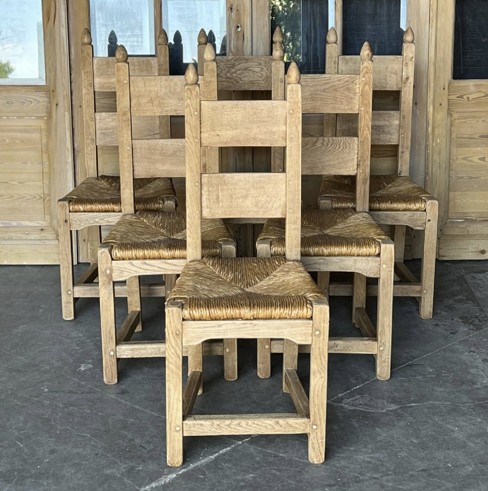 Set 6 Bleached Oak Farmhouse Dining Chsirs