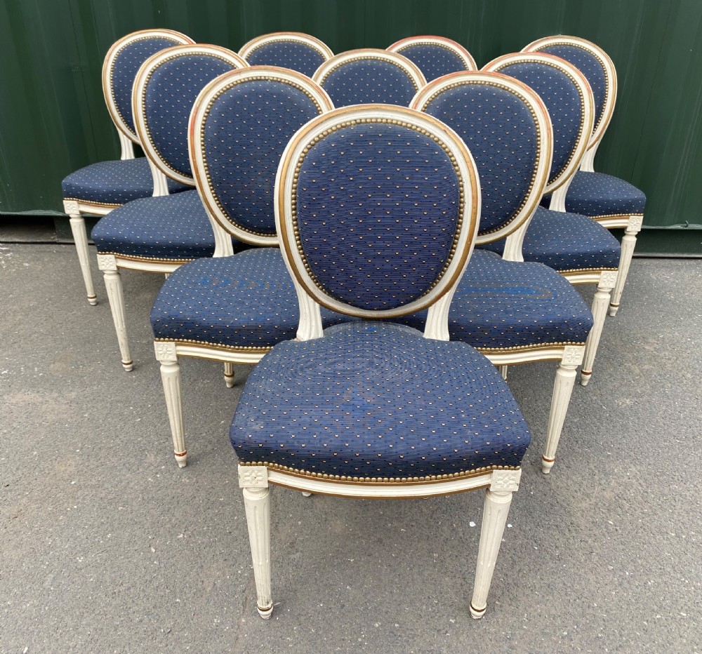 Rare Set of 10 French Parisian Dining Chairs