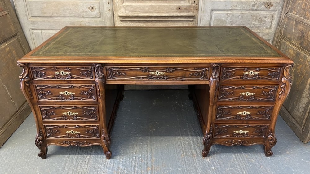 Exceptional French Walnut Partners Pedestal Desk 