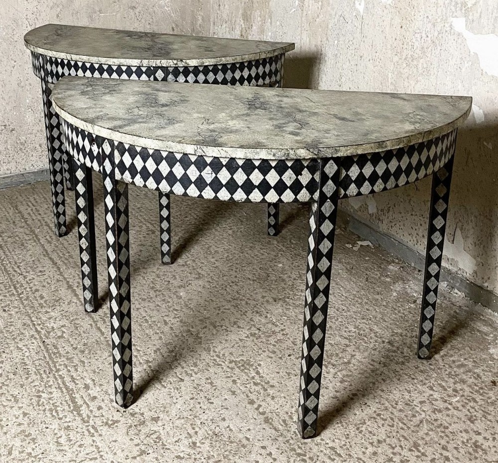 Pair Painted Georgian Demi Lune Side Table 