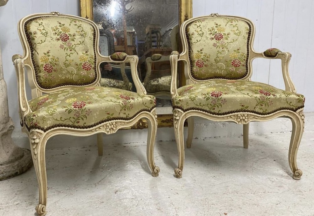 Lovely Pair French Fauteuil Arm Chairs