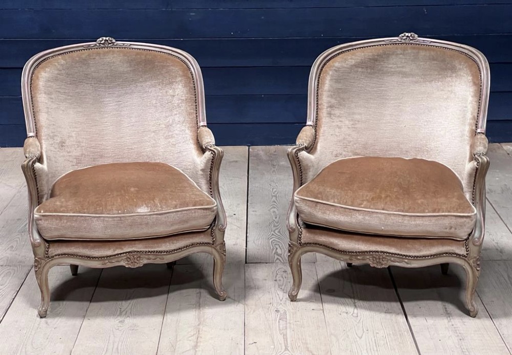 Generous Pair French Bergere Chairs