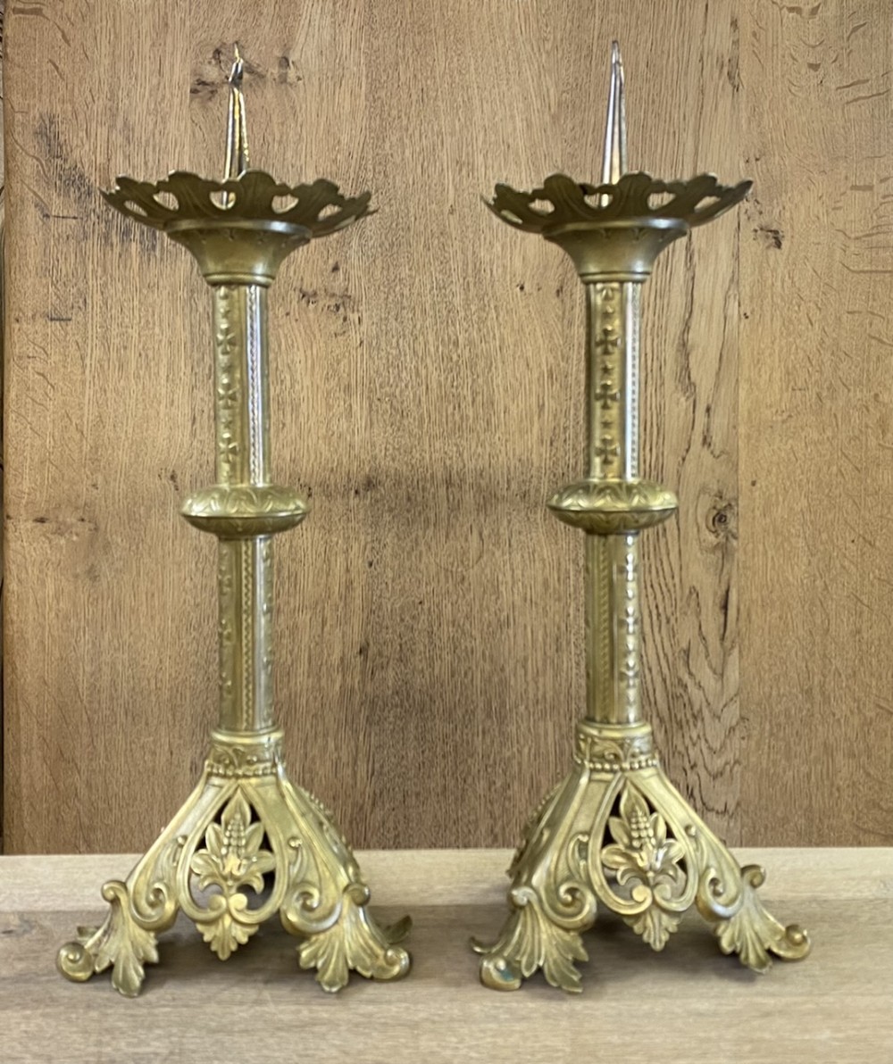 Delightful Pair French Brass Pricket Candle sticks