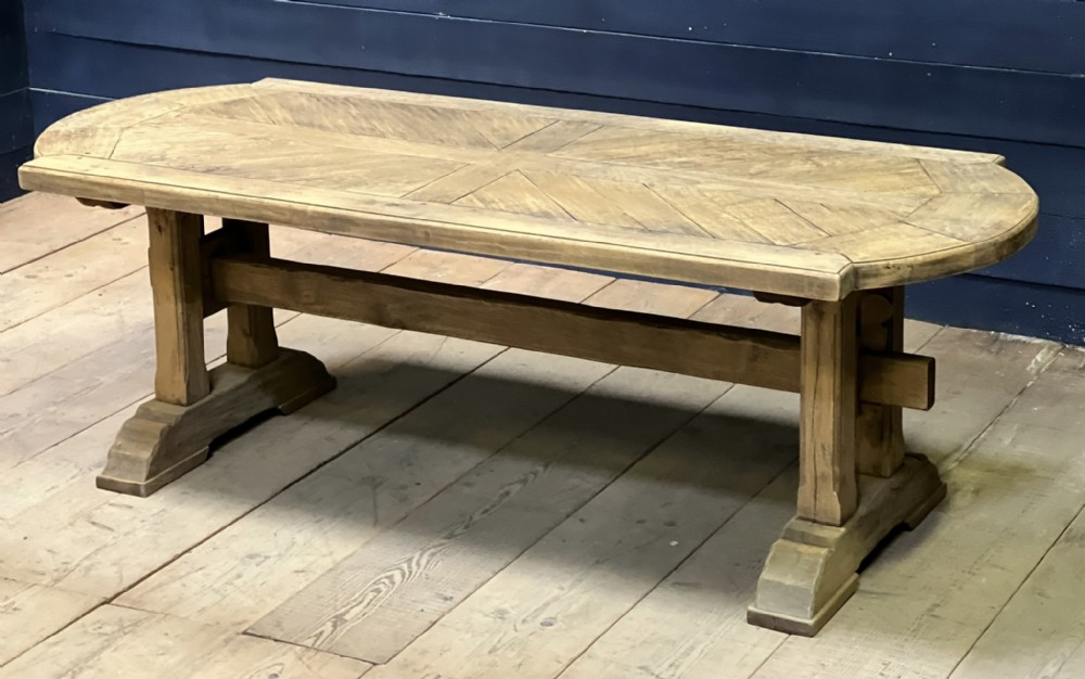 French Parquetry Top Oak Farmhouse Dining Table 