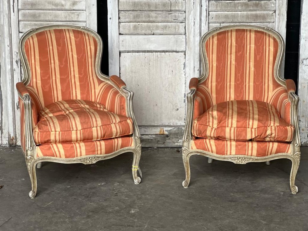 Pair French Bergere Arm Chairs