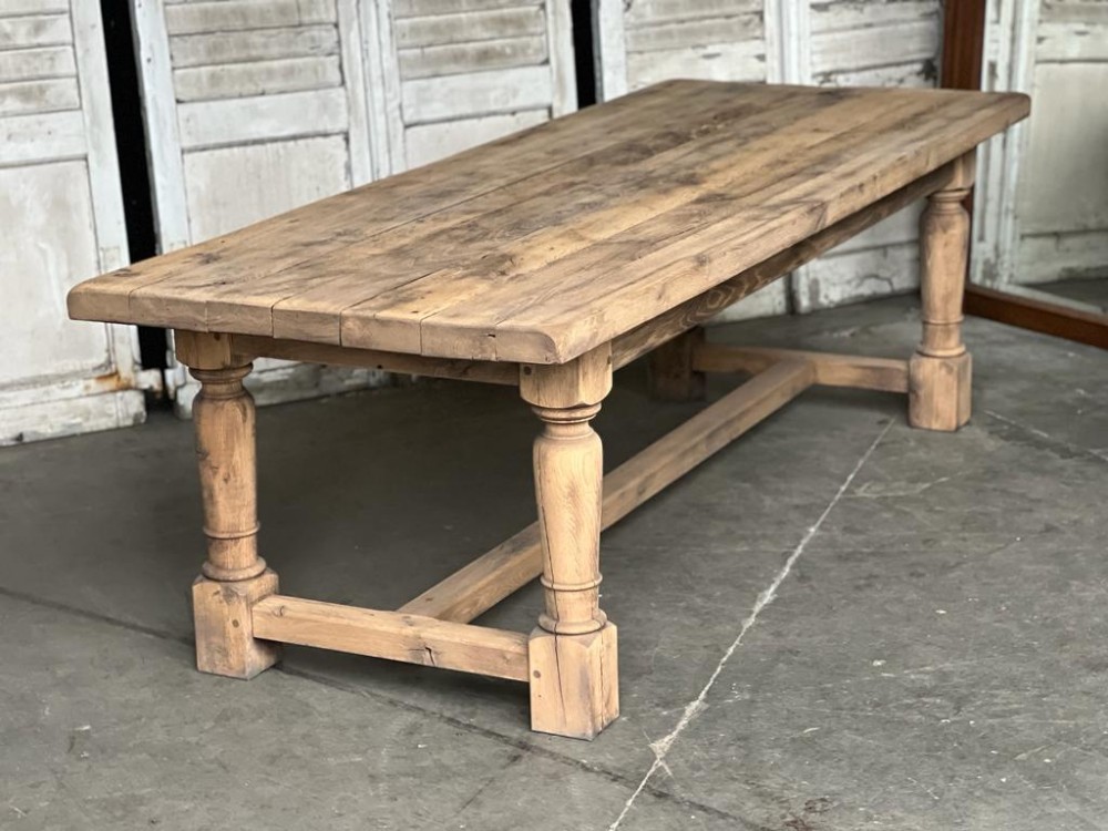 Large French Bleached Oak Farmhouse Dining Table 