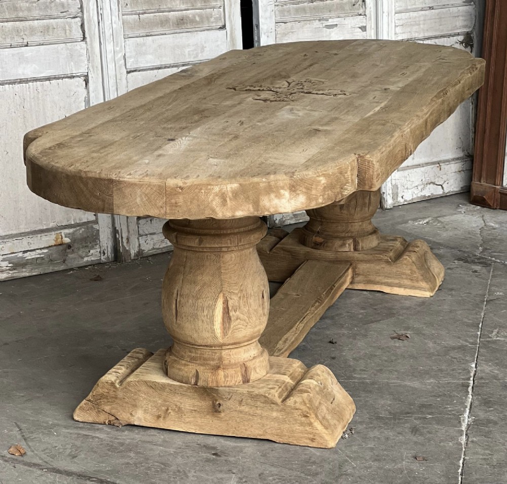 Huge French Bleached Oak Farmhouse Dining Table 