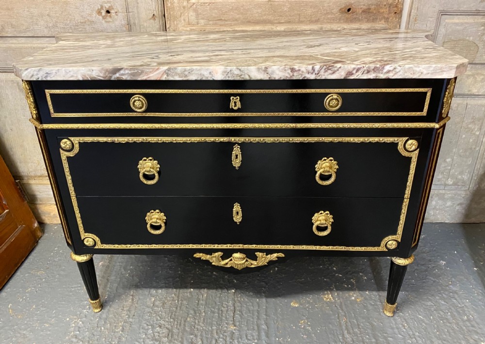 Wonderful French Ebonised Commode Chest of Drawers