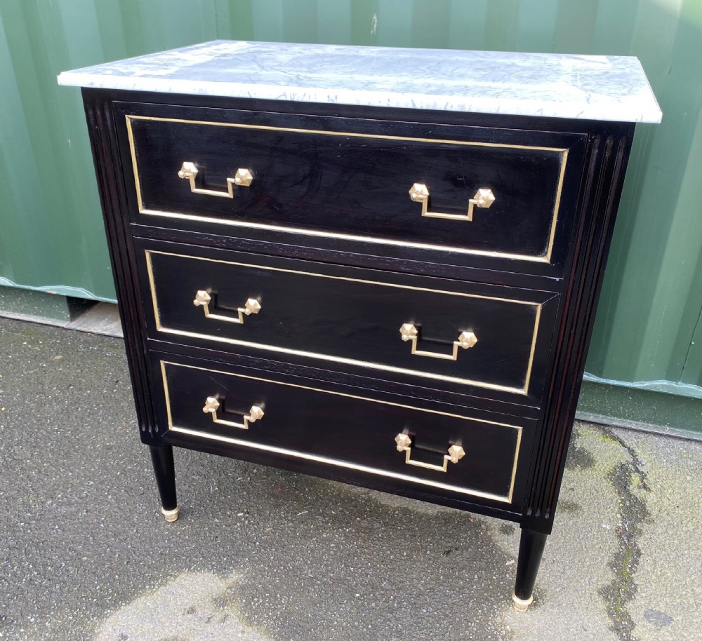 French Louis XVI Ebonised Commode Chest of Drawers 