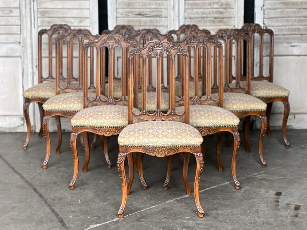Rare Set of 10 French Dining Chairs