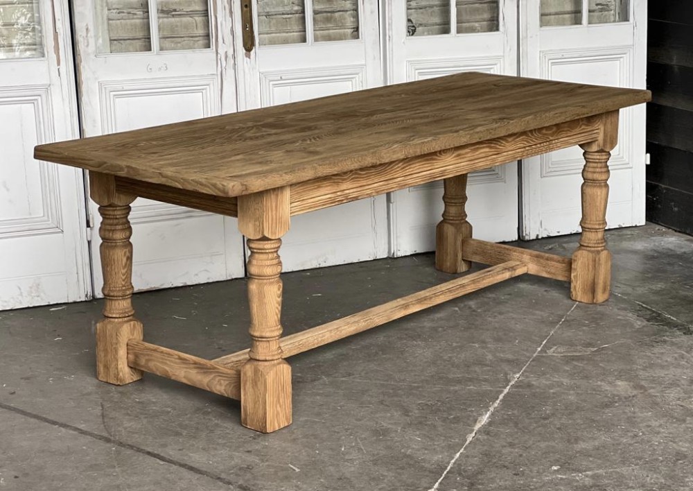 French Bleached Oak Farmhouse Dining Table 