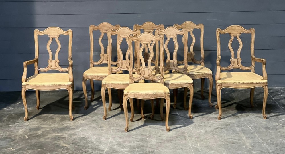Set 8 French Bleached Oak Farmhouse Dining Chairs