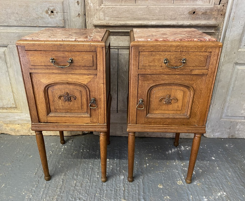Pair French Oak Bedside Cupboards 