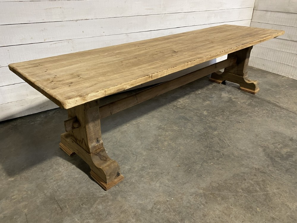 Large French Bleached Oak Farmhouse Dining Table 