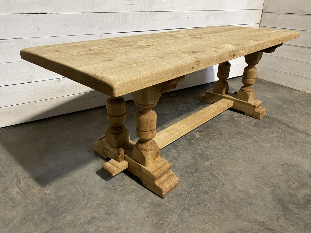 French Bleached Oak Farmhouse Dining Table 