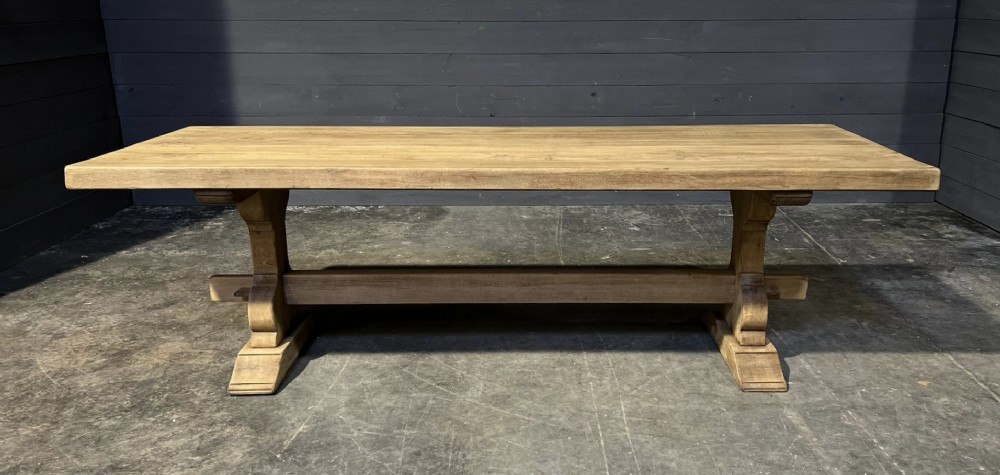 Large French Bleached Oak Farmhouse Dining Table 