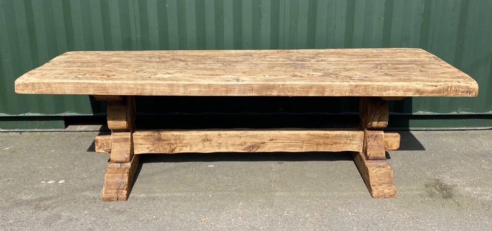 Large French Bleached Oak Farmhouse Dining Table 