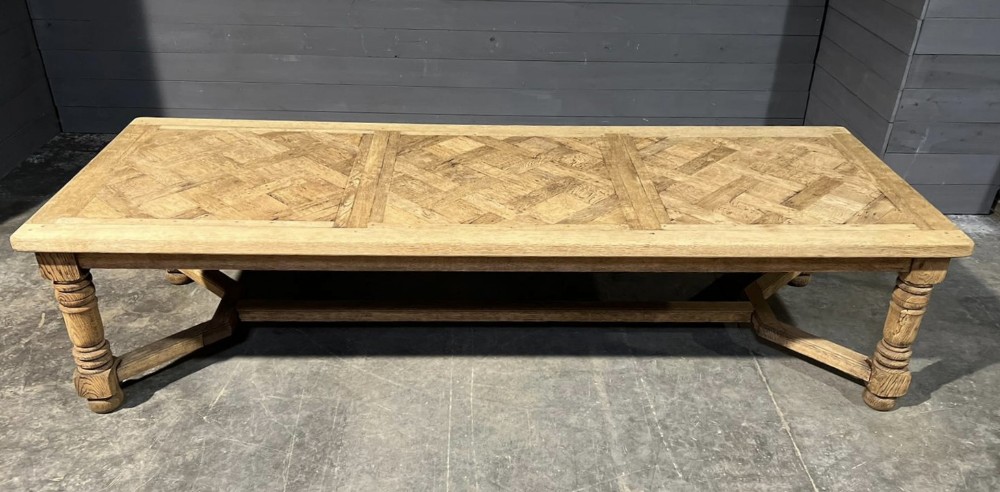 Incredible Oak 3M Parquetry Top Farmhouse Dining Table 