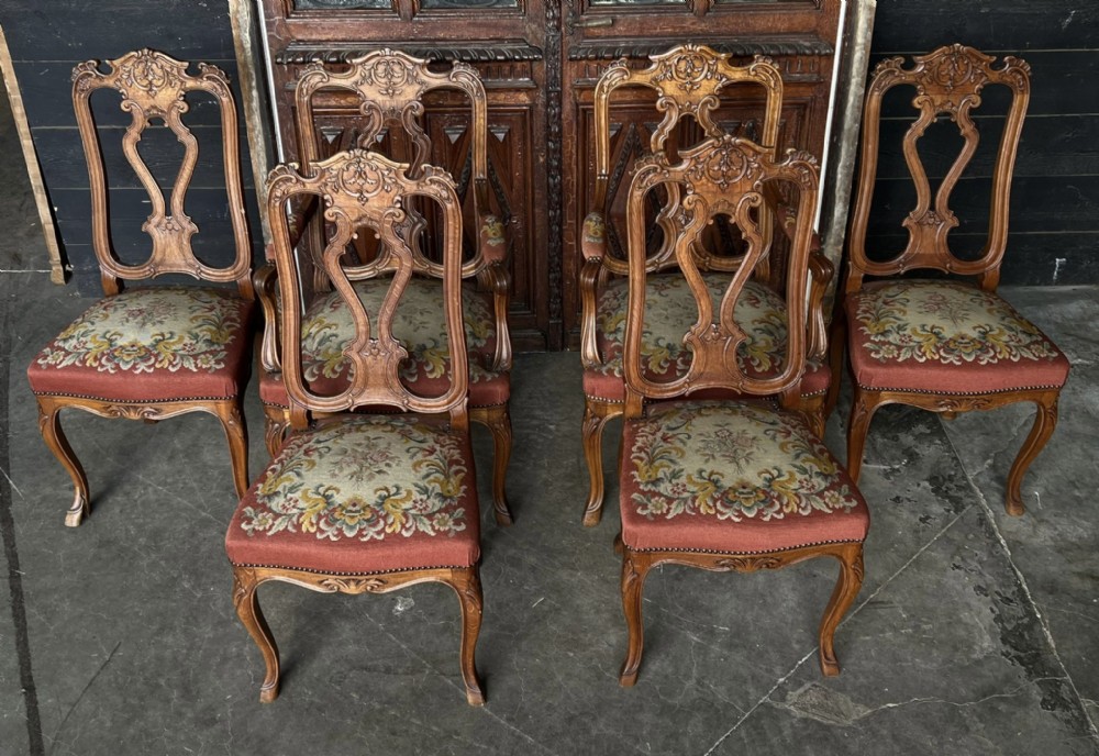 Top Quality Tapestry Seat Set 6 French Dining Chairs 