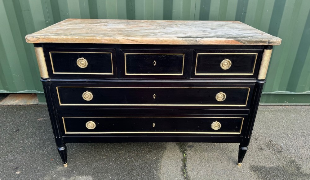 French Louis XVI Ebonised Commode Chest of Drawers 