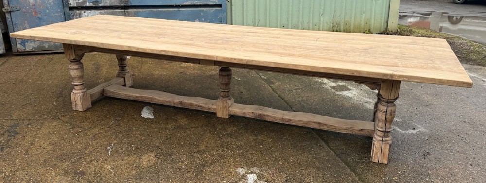 Enormous Bleached Oak Farmhouse Dining Table 