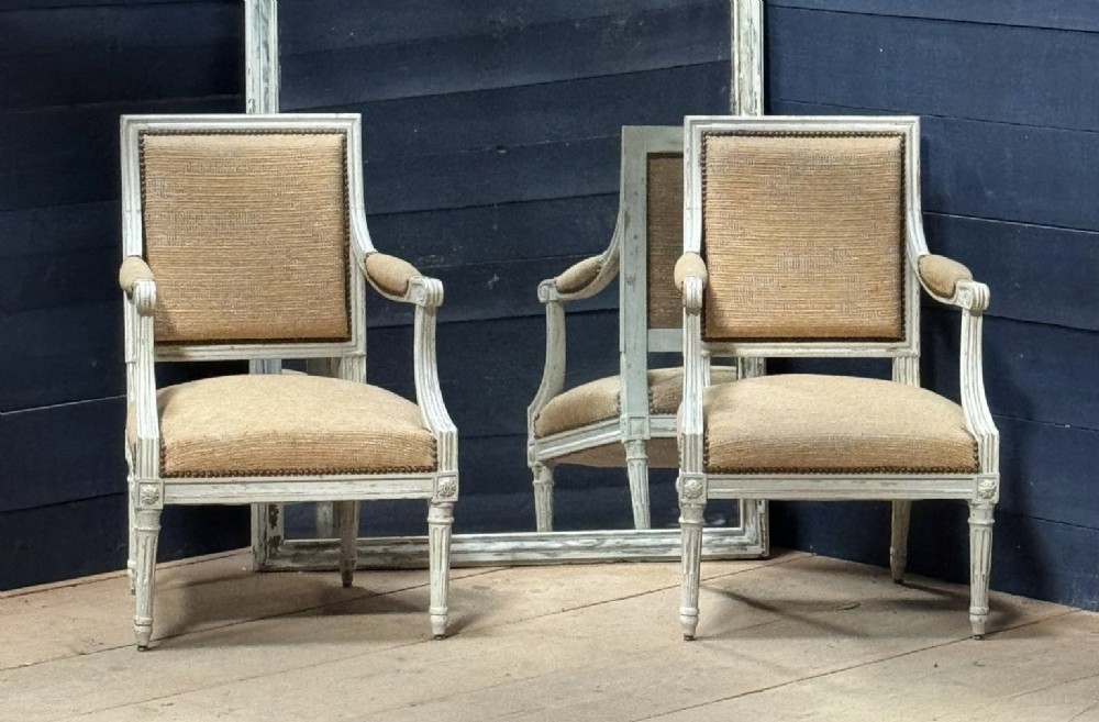 Delightful Pair French Upholstered Arm Chairs