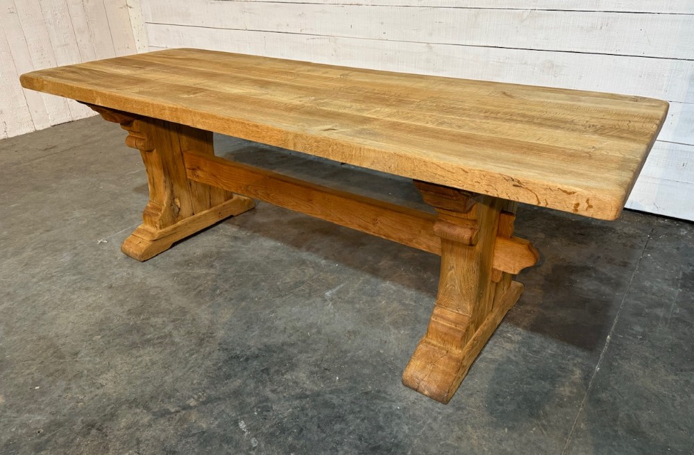 French Bleached Oak Farmhouse Trestle Dining Table 