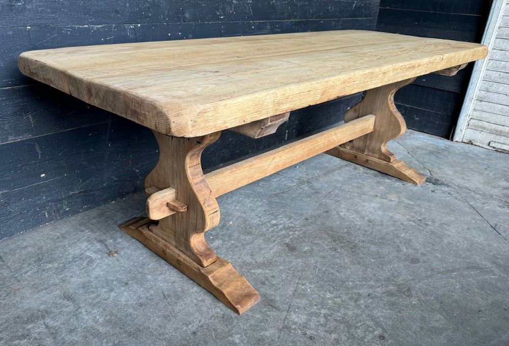 French Bleached Oak Farmhouse Trestle Dining Table 