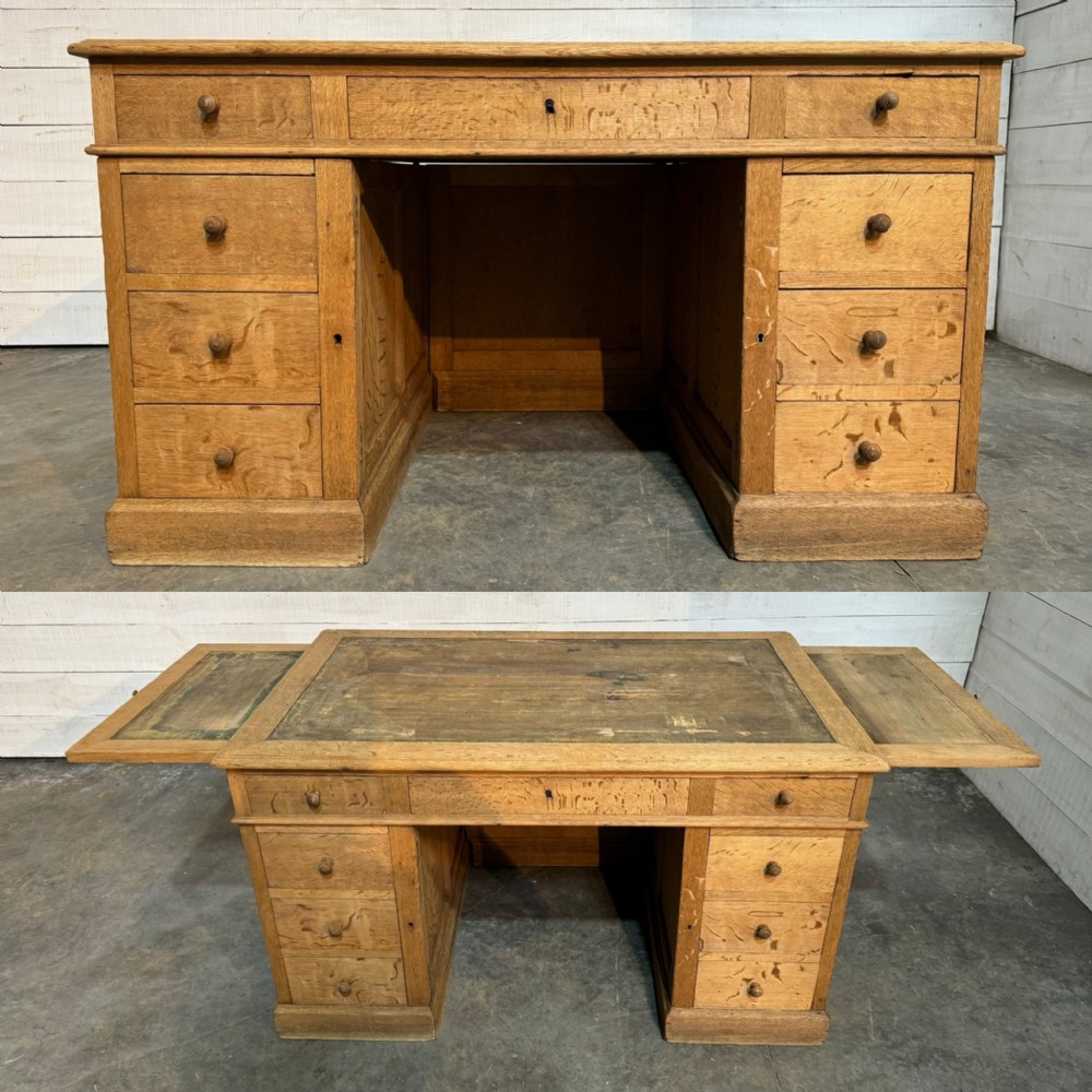 French Bleached Oak Pedestal Desk