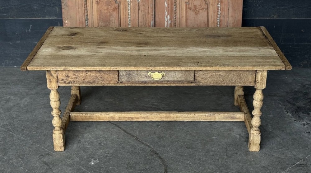 Large Bleached Oak Coffee Table with Drawer