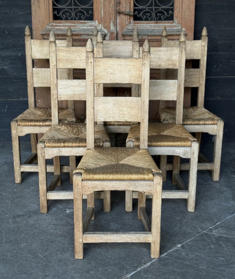 Set 6 Bleached Oak Farmhouse Dining Chairs