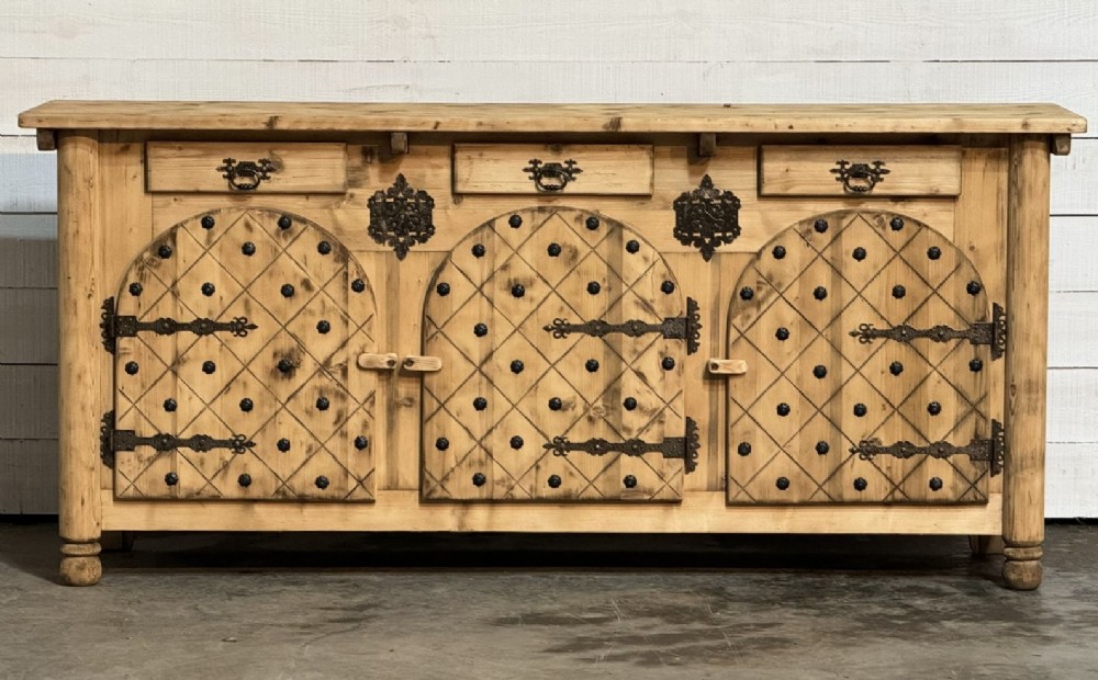 French Bleached Pine Gothic Sideboard 