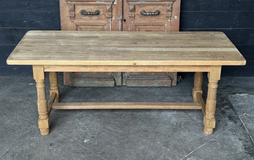 French Bleached Oak Farmhouse Dining Table 