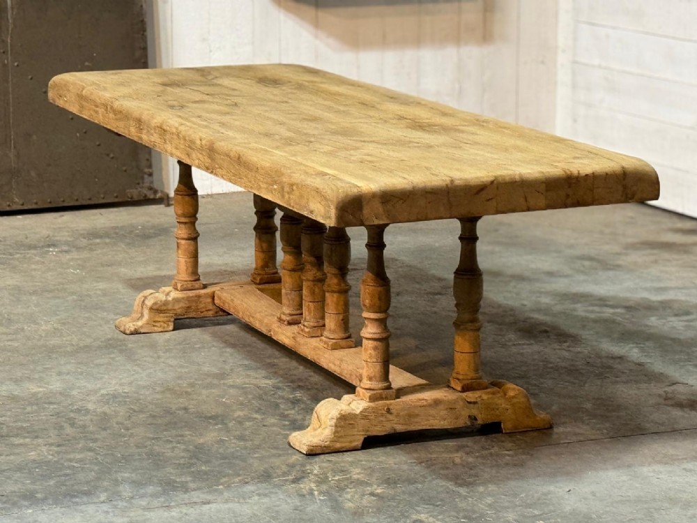 Large French Bleached Oak Farmhouse Dining Table 
