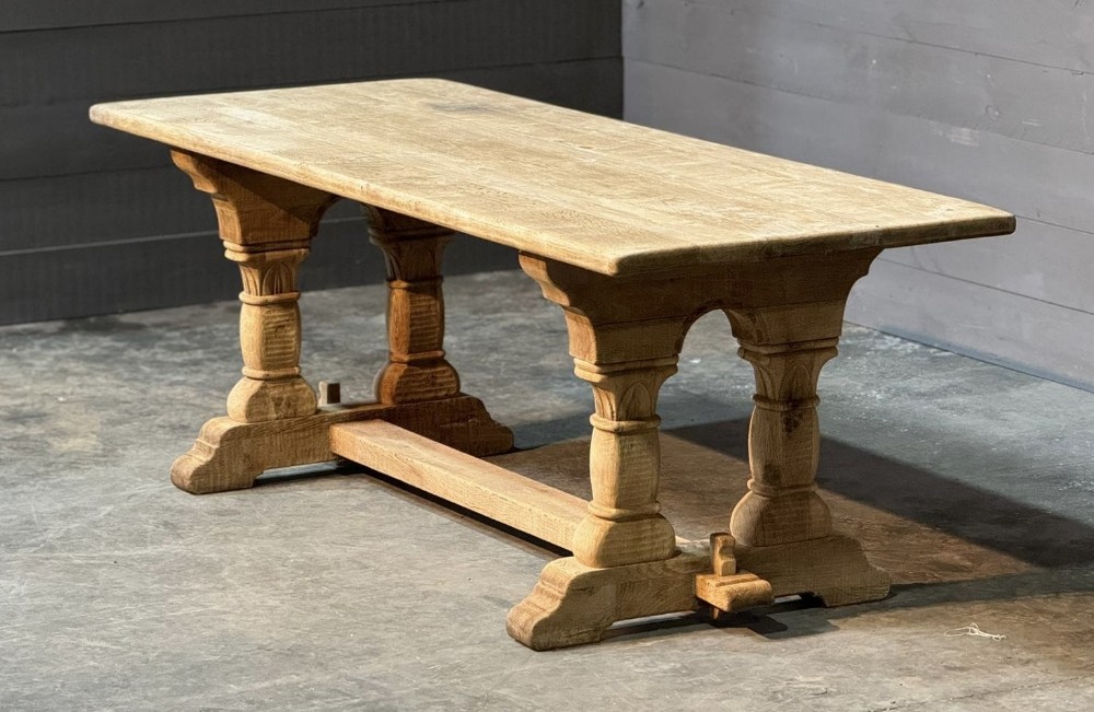 Unusual French Bleached Oak Farmhouse Dining Table 
