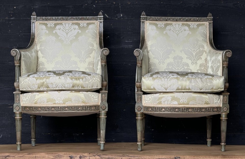 Exceptional Pair French Bergere Arm Chairs