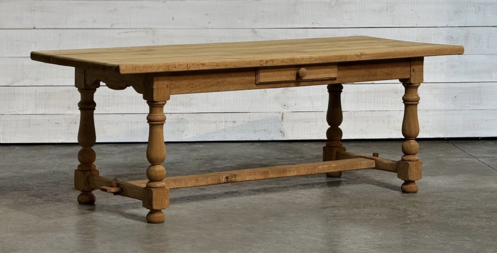 Bleached Oak Farmhouse Table with Drawer