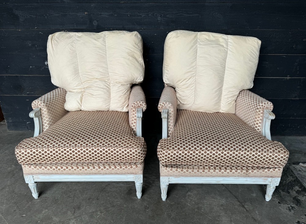 Generous Pair French Bergere Arm Chairs