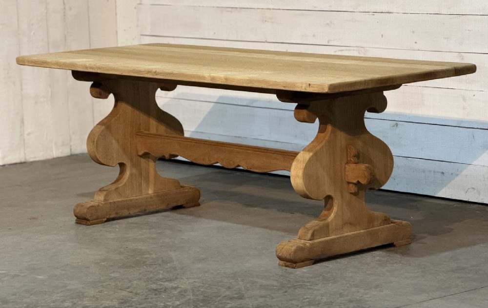 Bleached Oak Trestle Farmhouse Dining Table 