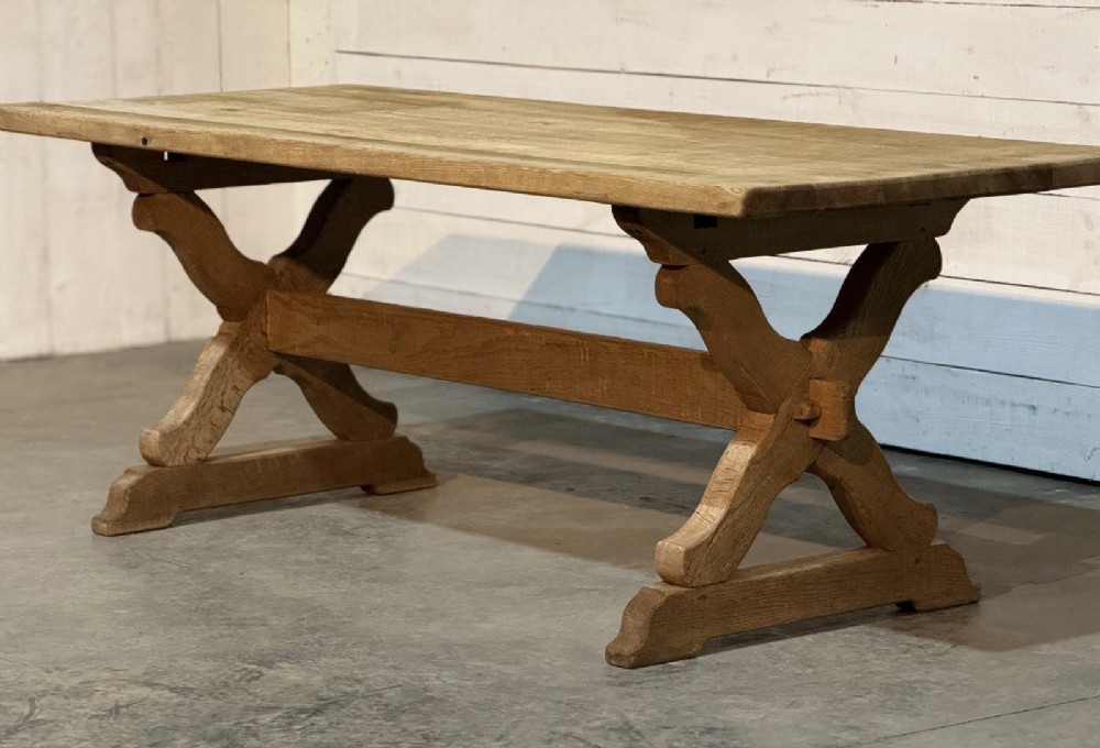 French Bleached Oak Farmhouse Dining Table 