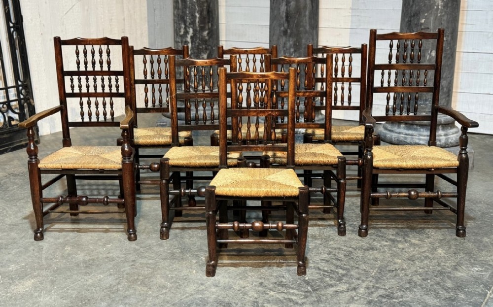 Set 8 18th Century Country Spindle Back Dining Chairs