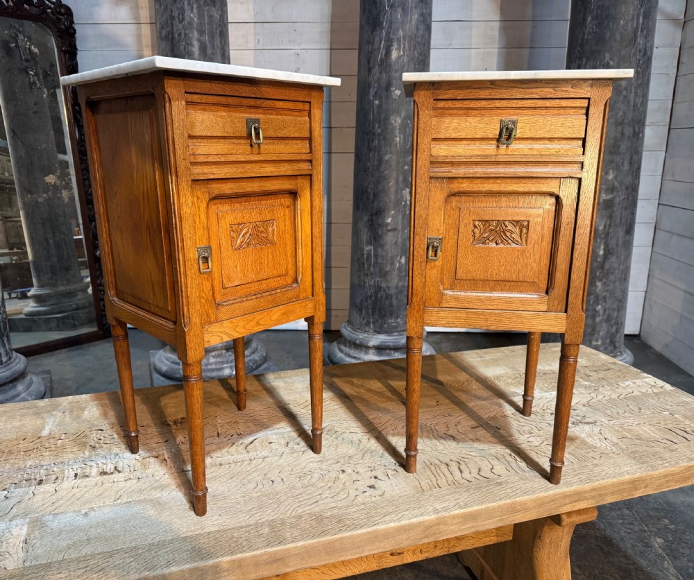 Pair French Marble Top Bedsides